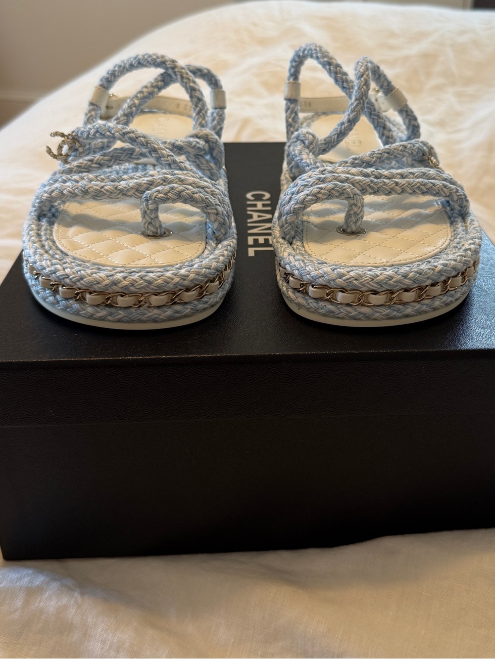 CHANEL Light Blue & White Braided Rope Sandals - Picture 6 of 13